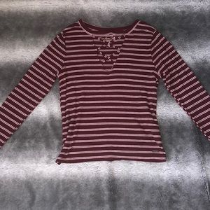MAROON/ STRIPED LONG SLEEVE SHIRT